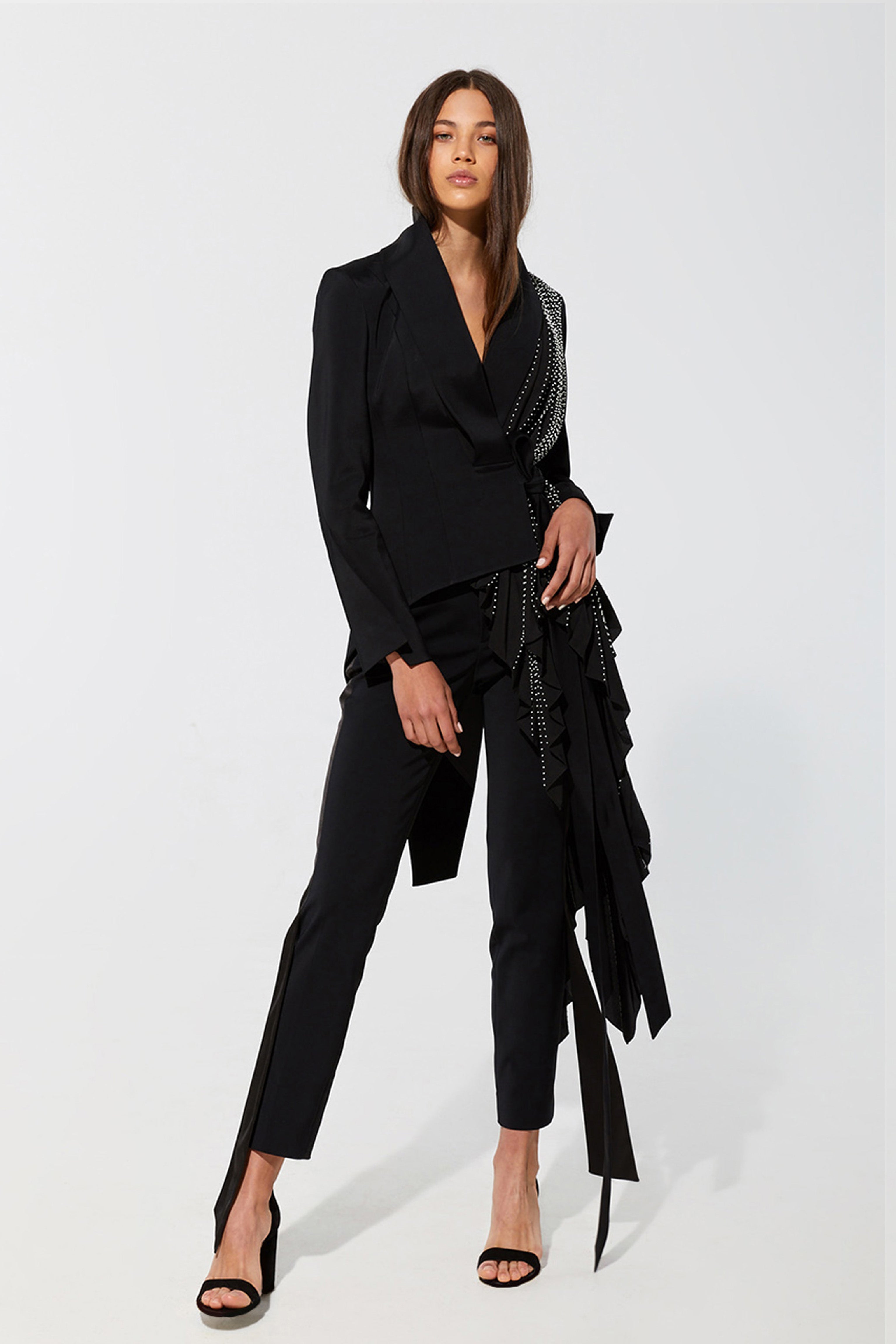 Signature tuxedo jacket with soft embroidered pleats