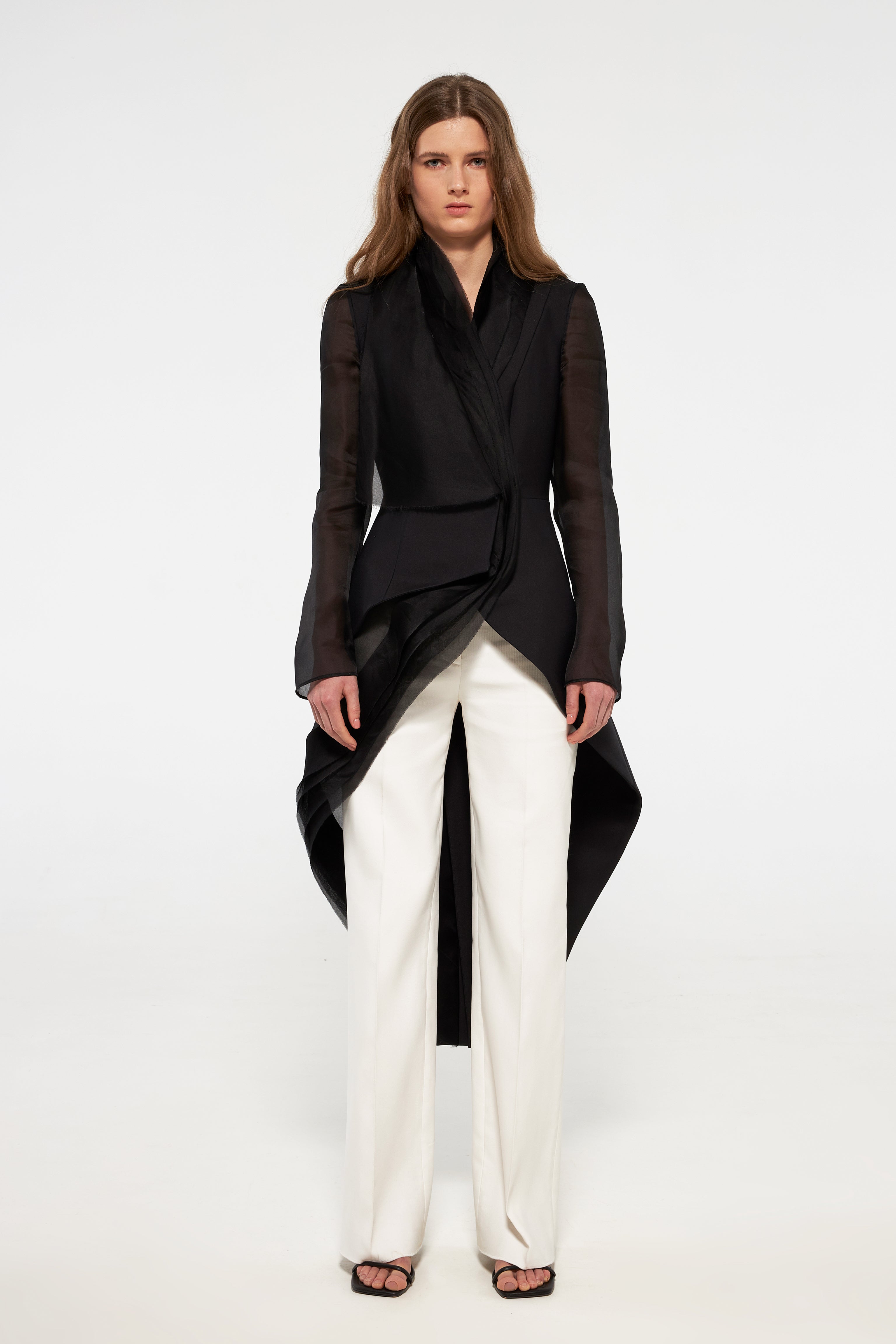 Tuxedo jacket with organza layers