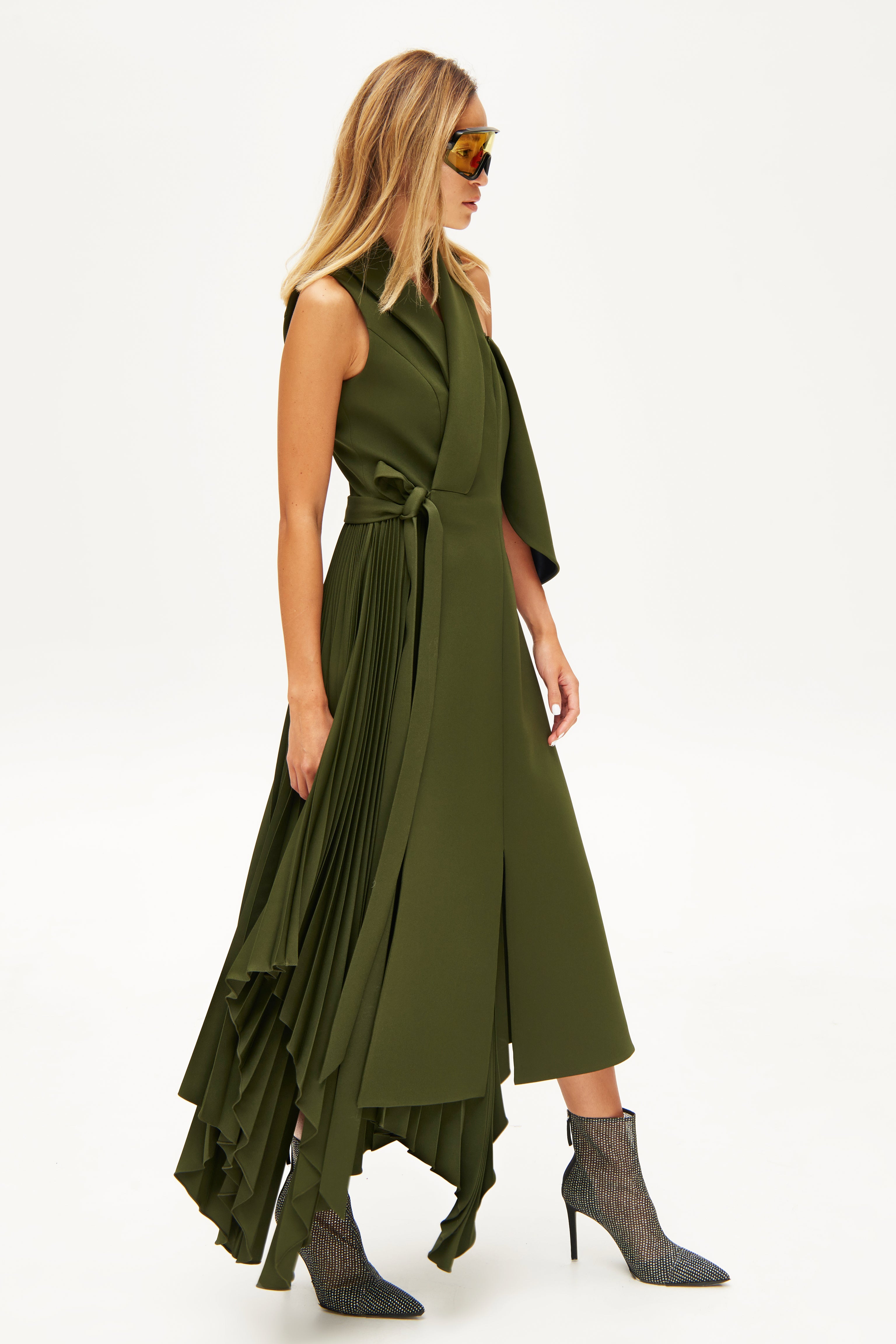 Asymmetric pleated side dress