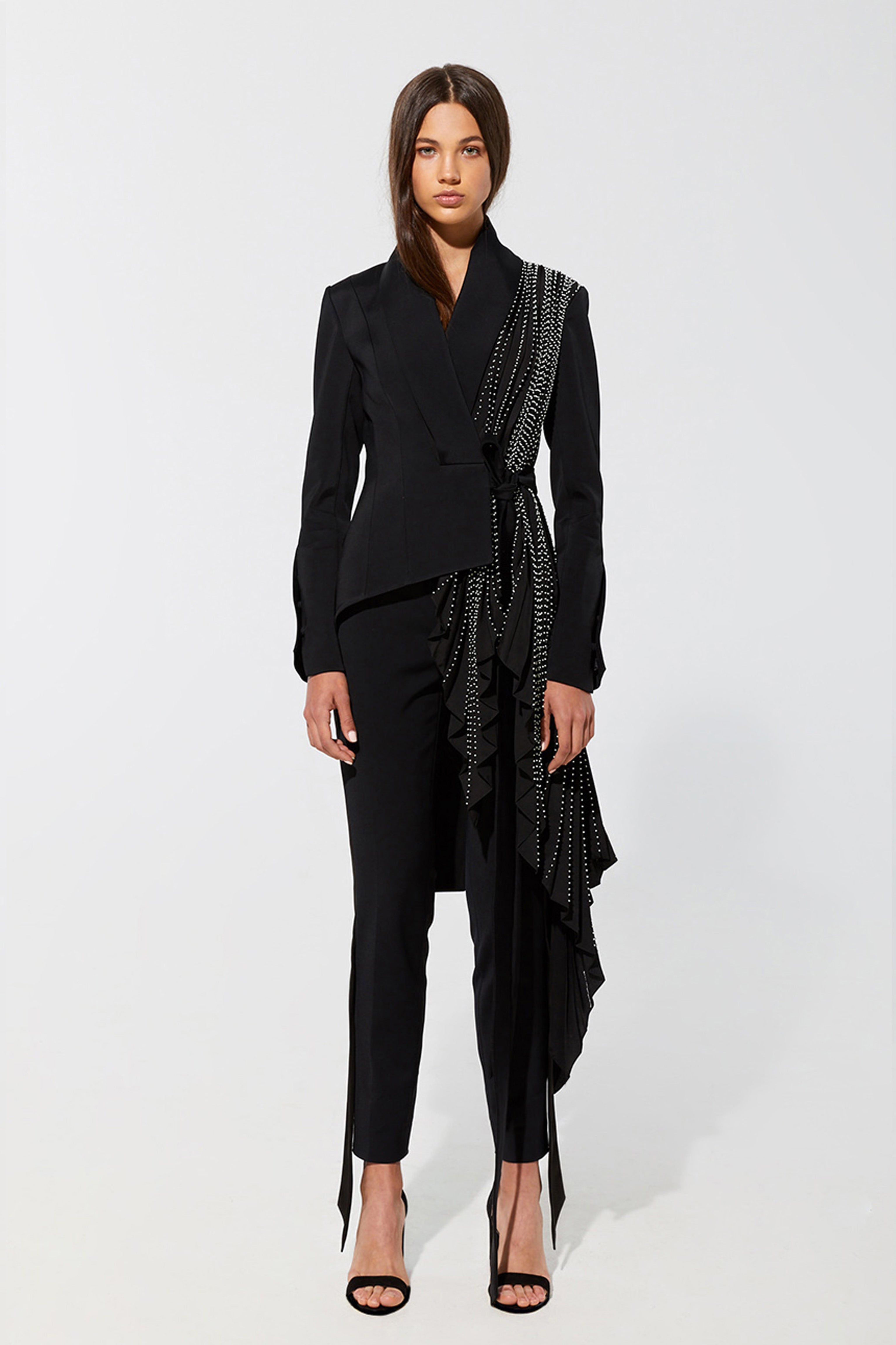 Signature tuxedo jacket with soft embroidered pleats