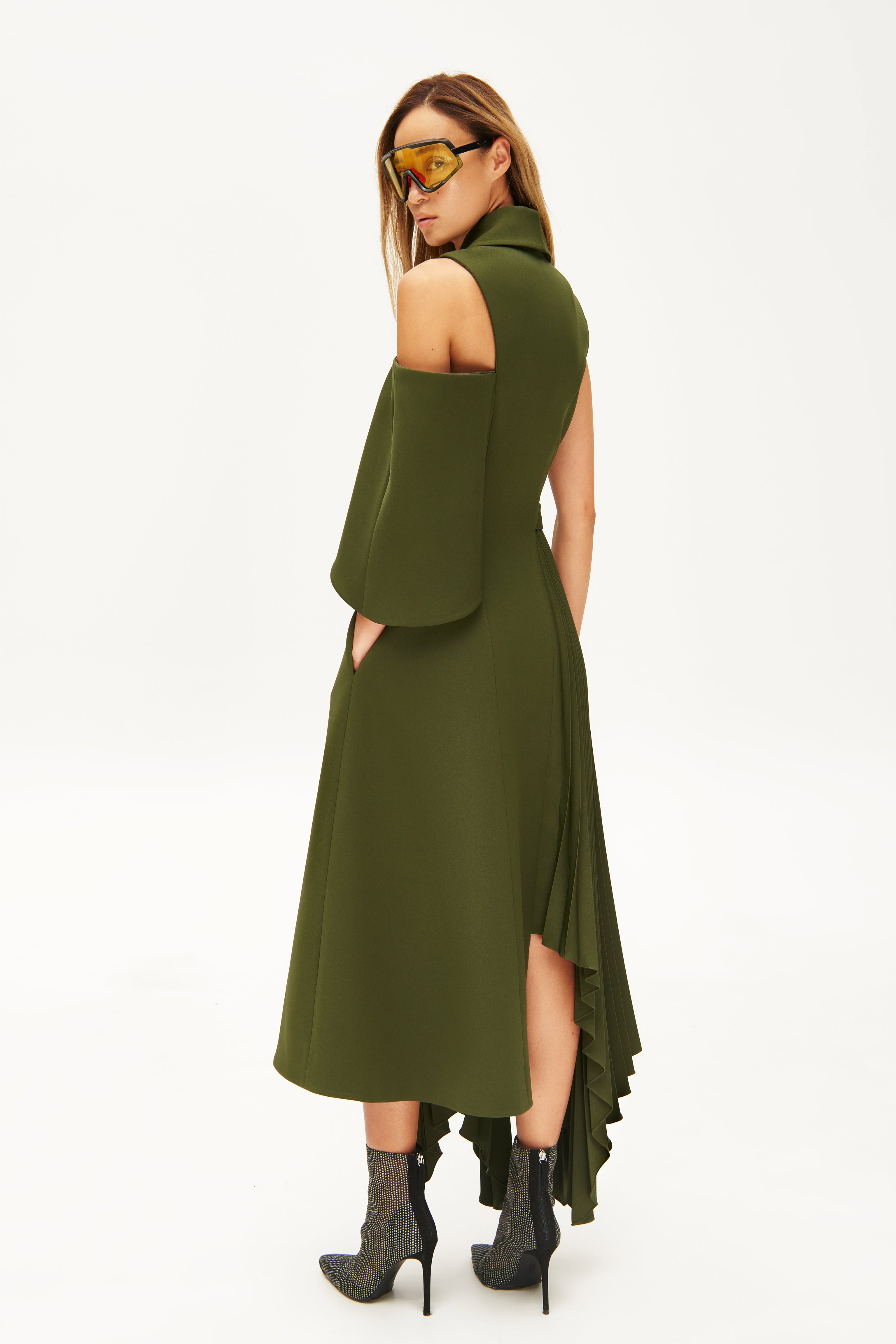 Asymmetric pleated side dress