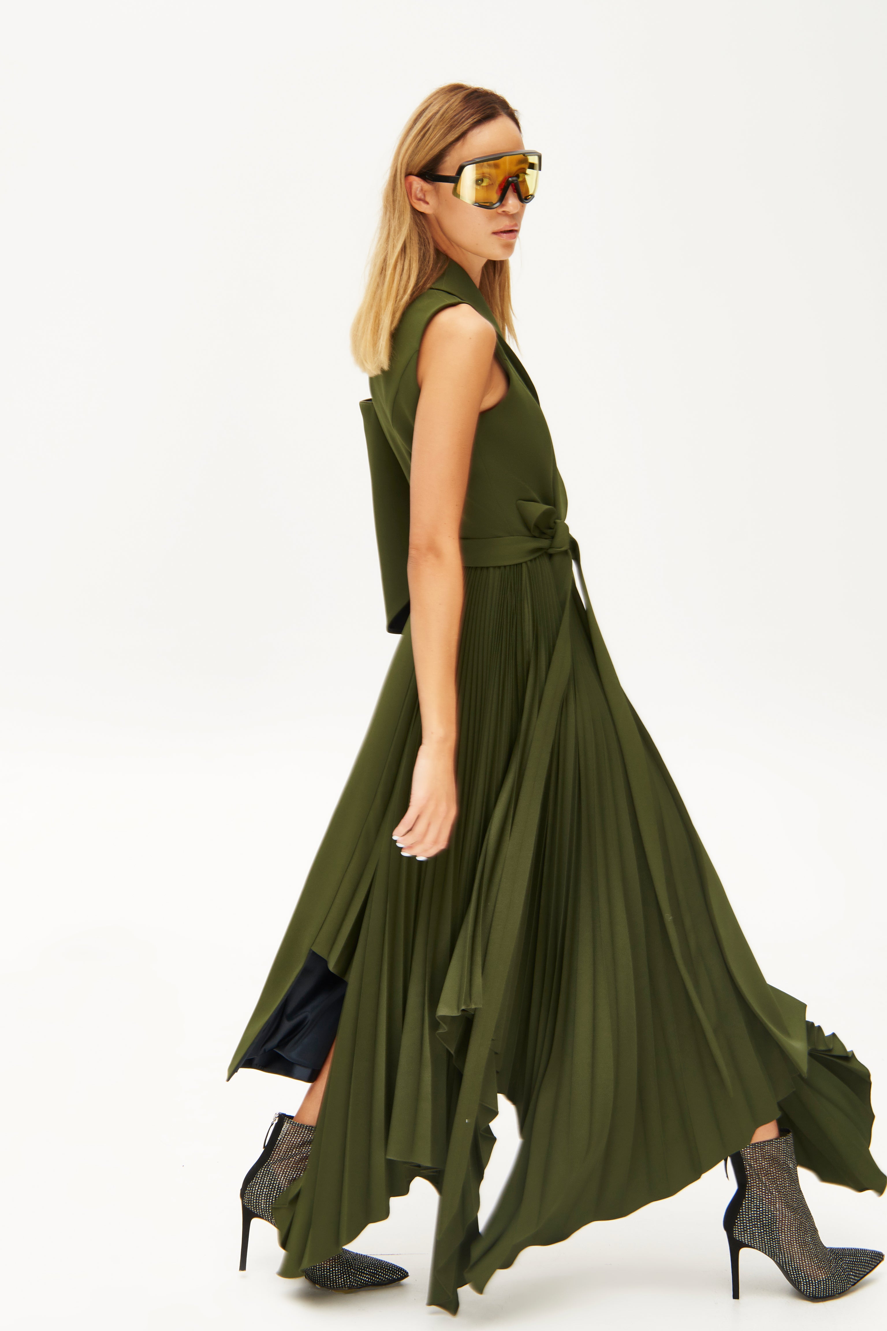 Asymmetric pleated side dress