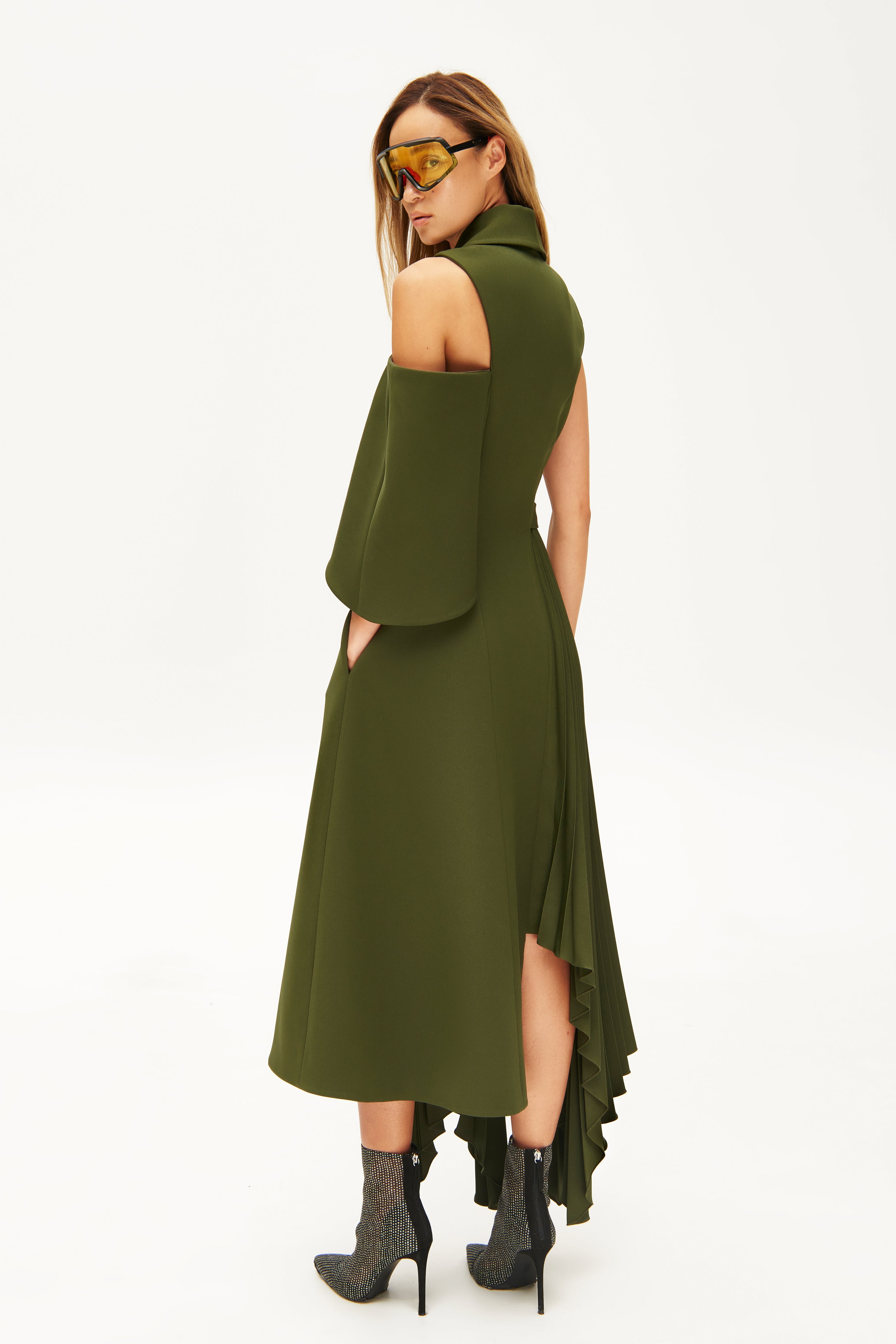 Asymmetric pleated side dress