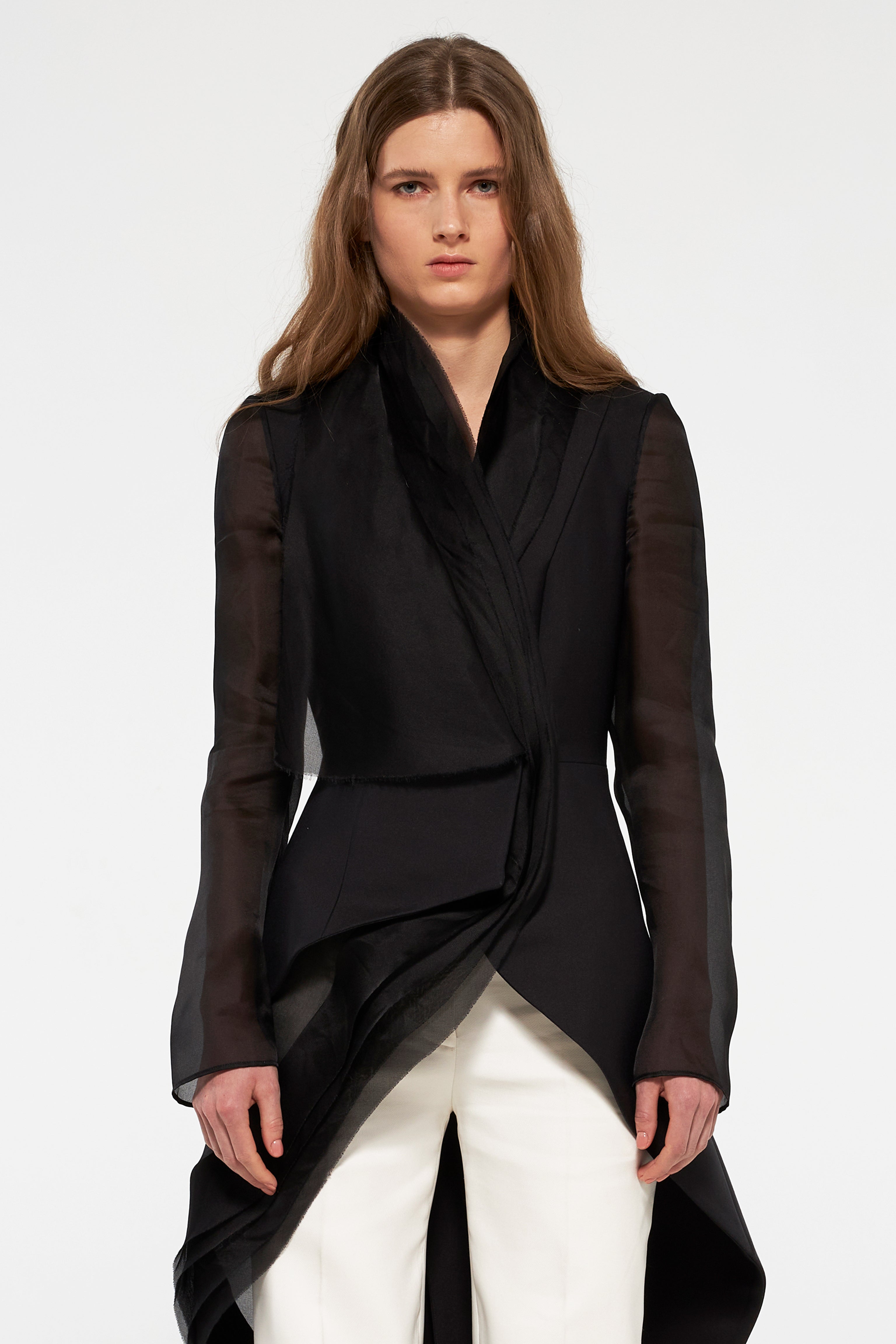 Tuxedo jacket with organza layers