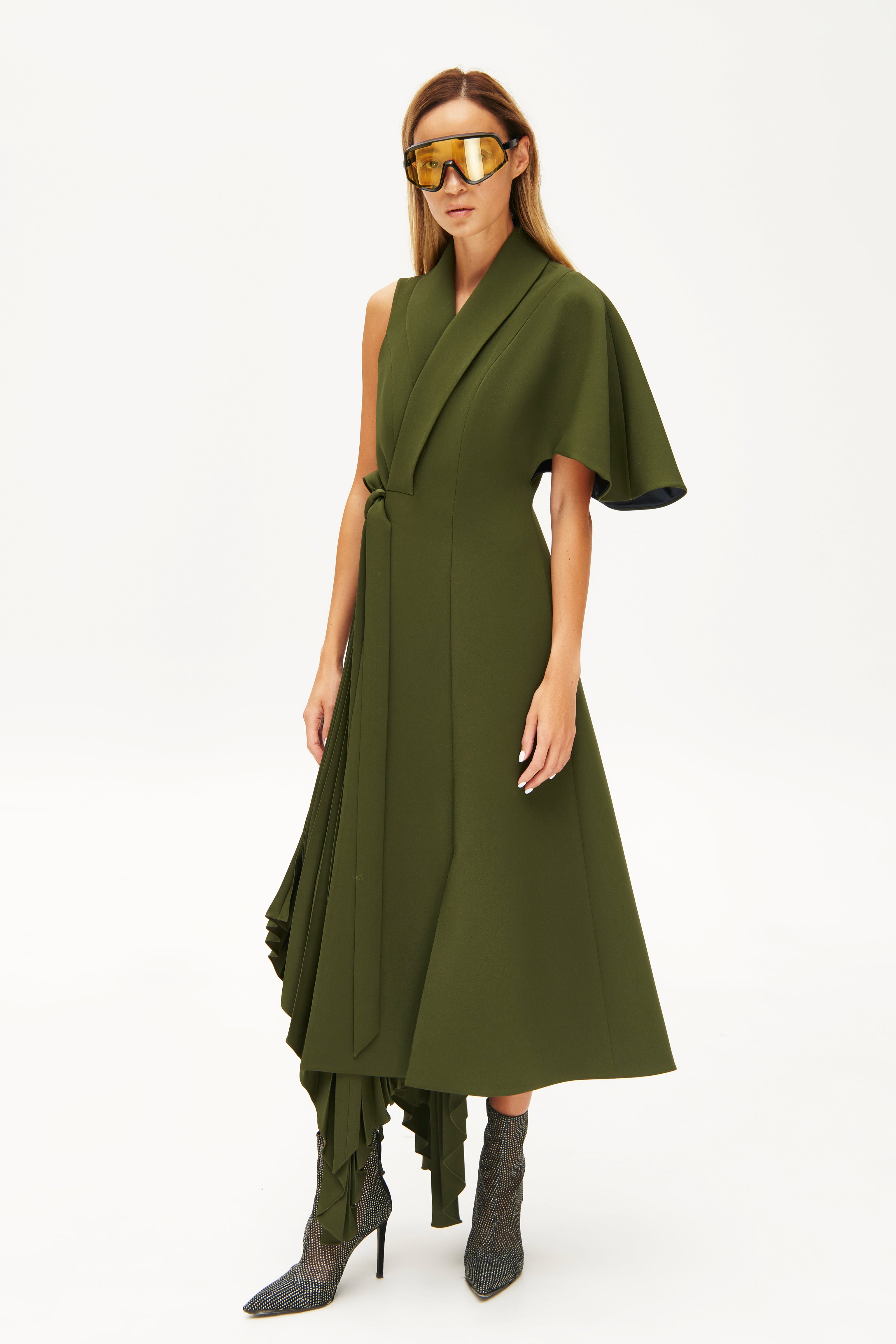 Asymmetric pleated side dress